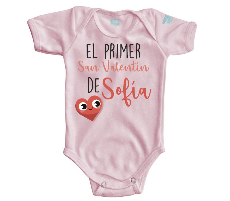 Body Bebé El Primer San Valentín de... Pañalero Manga Corta / Rosa / 0m