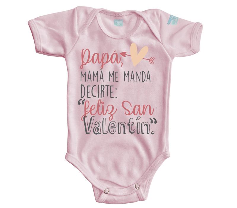 Body Bebé Mamá Me Manda, Feliz San Valentín Pañalero Manga Corta / Rosa / 0m