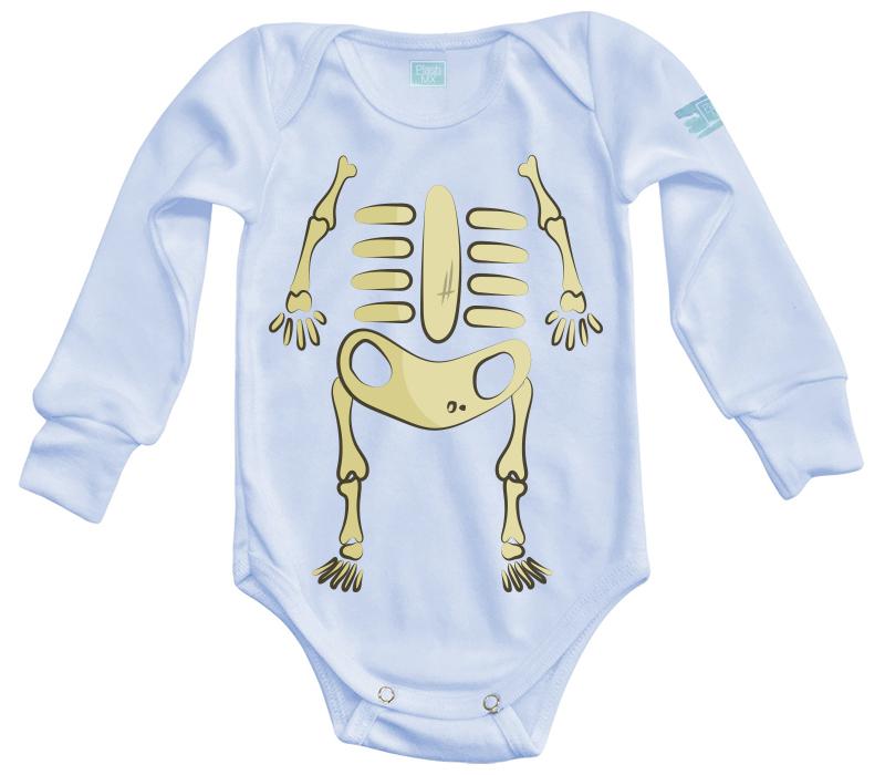 Body Bebé Esqueleto Halloween Pañalero Manga Larga / Azul / 0m